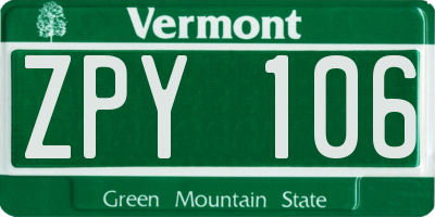 VT license plate ZPY106