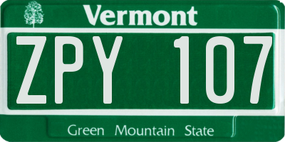 VT license plate ZPY107