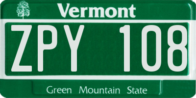 VT license plate ZPY108