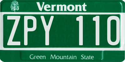 VT license plate ZPY110