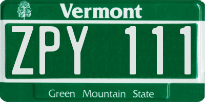 VT license plate ZPY111