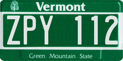 VT license plate ZPY112