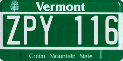 VT license plate ZPY116