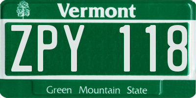 VT license plate ZPY118