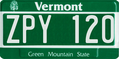 VT license plate ZPY120