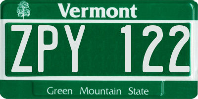 VT license plate ZPY122