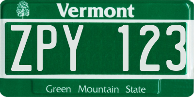 VT license plate ZPY123