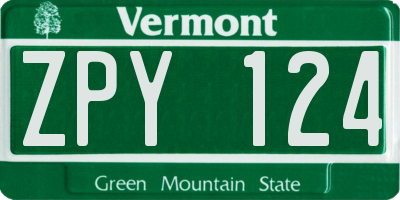 VT license plate ZPY124