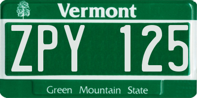 VT license plate ZPY125