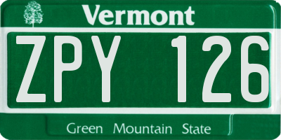 VT license plate ZPY126