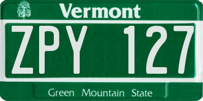 VT license plate ZPY127