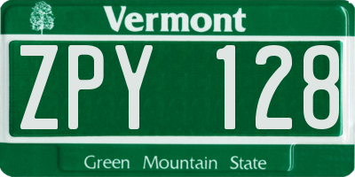 VT license plate ZPY128
