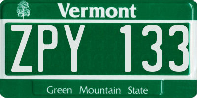 VT license plate ZPY133