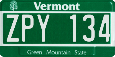 VT license plate ZPY134