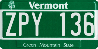 VT license plate ZPY136