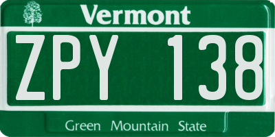 VT license plate ZPY138