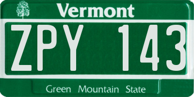 VT license plate ZPY143
