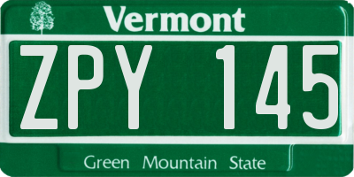 VT license plate ZPY145