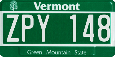 VT license plate ZPY148