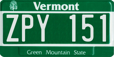 VT license plate ZPY151