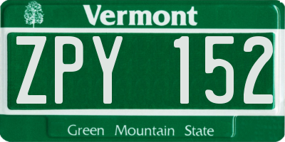 VT license plate ZPY152