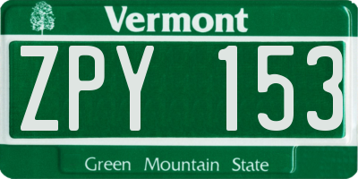 VT license plate ZPY153