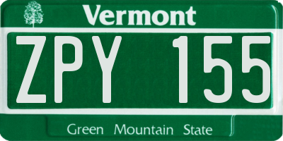 VT license plate ZPY155