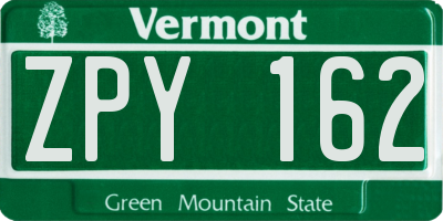 VT license plate ZPY162