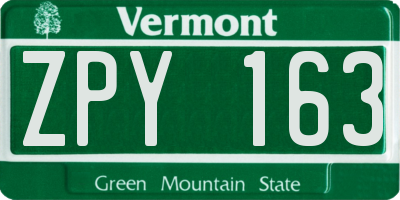 VT license plate ZPY163