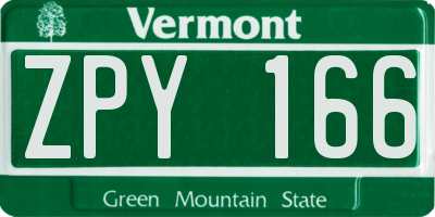 VT license plate ZPY166