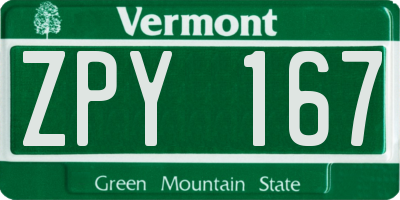VT license plate ZPY167