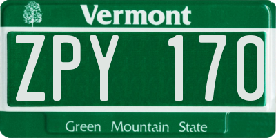 VT license plate ZPY170