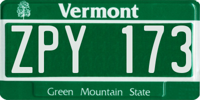 VT license plate ZPY173