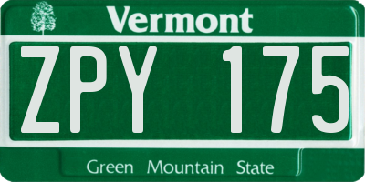 VT license plate ZPY175