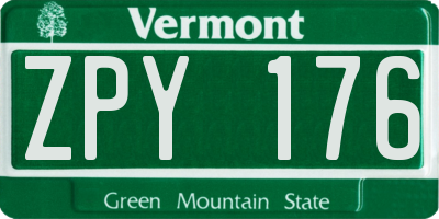 VT license plate ZPY176