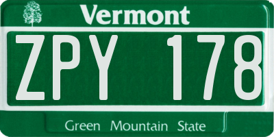 VT license plate ZPY178