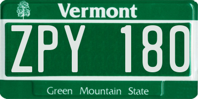 VT license plate ZPY180