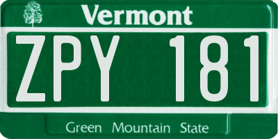 VT license plate ZPY181