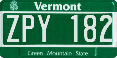 VT license plate ZPY182