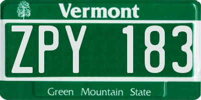 VT license plate ZPY183