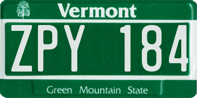 VT license plate ZPY184