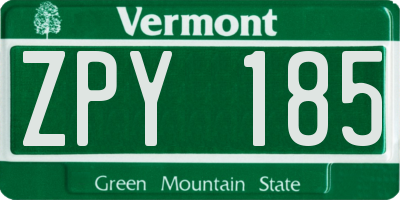 VT license plate ZPY185