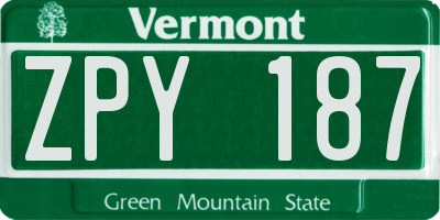 VT license plate ZPY187