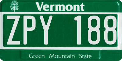 VT license plate ZPY188