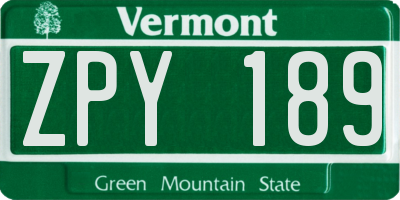 VT license plate ZPY189