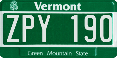 VT license plate ZPY190