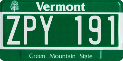 VT license plate ZPY191