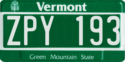 VT license plate ZPY193
