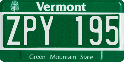 VT license plate ZPY195