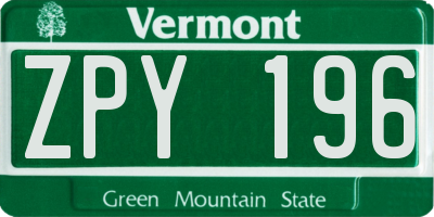 VT license plate ZPY196